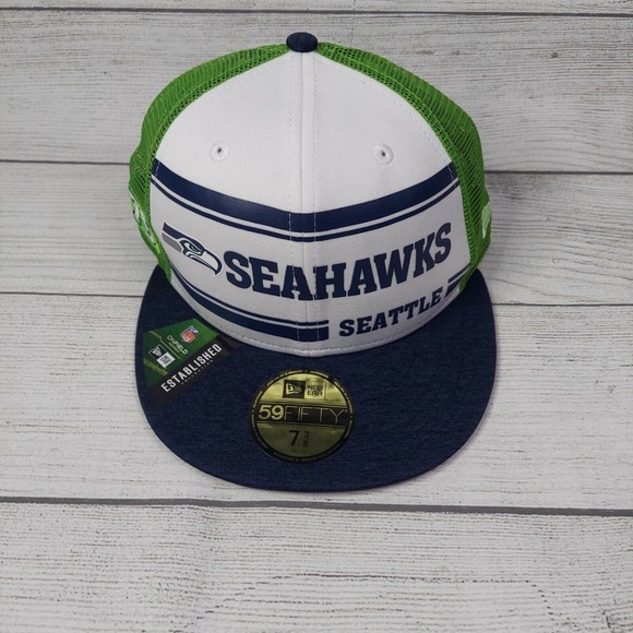 NWT NEW ERA SEATTLE SEAHAWKS 1976 SIDELINE ON FIELD TRUCKER HAT 59 Fifty 7 - Picture 1 of 5